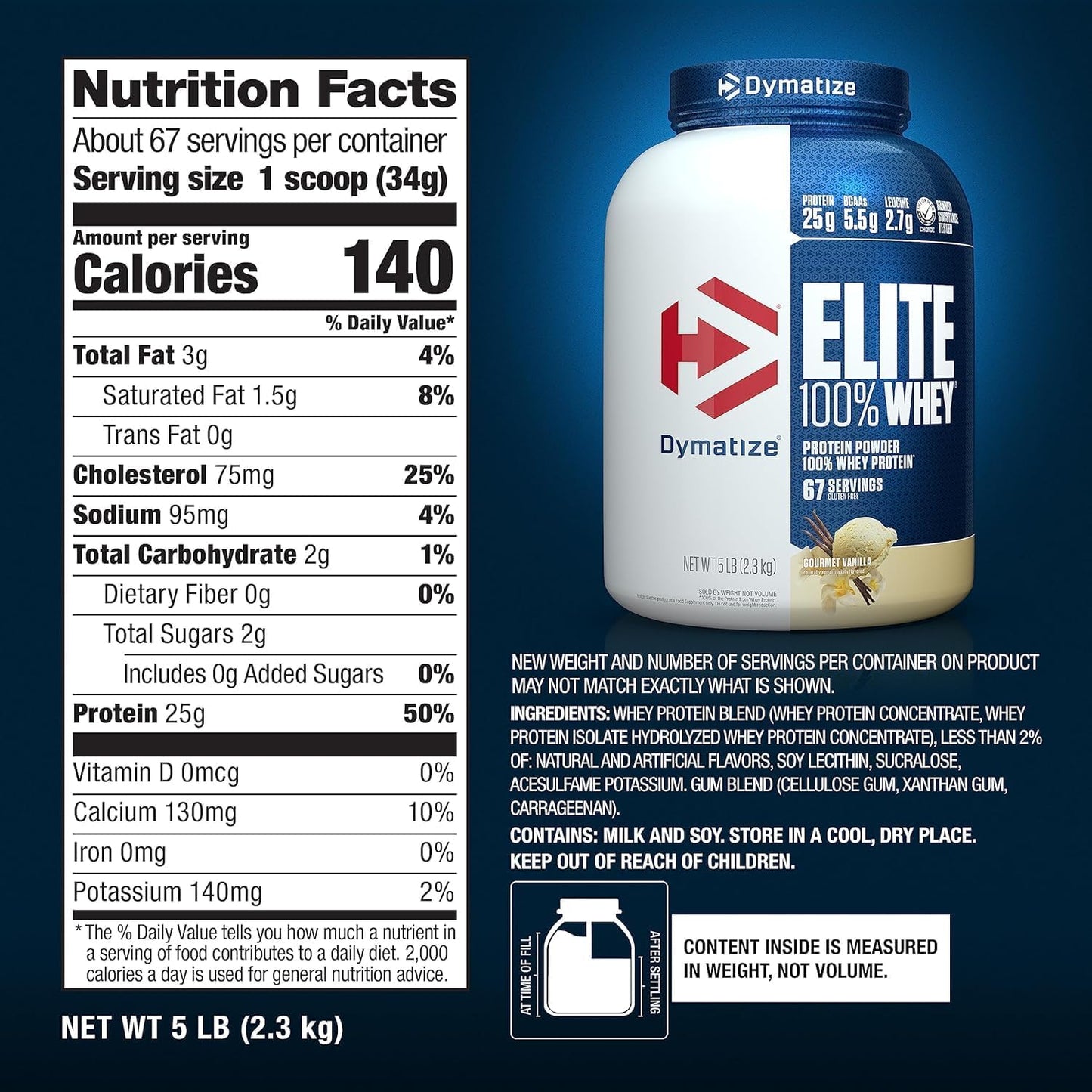 Dymatize Elite 100% Whey Protein Powder, Vanilla