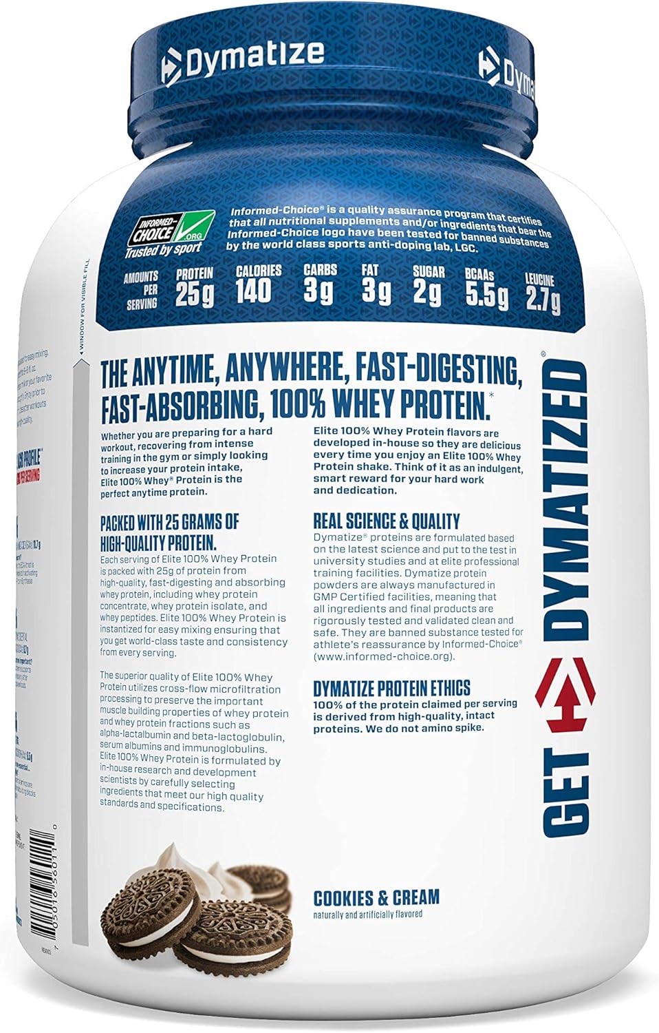 Dymatize Elite 100% Whey Protein Powder, Cookies & Cream